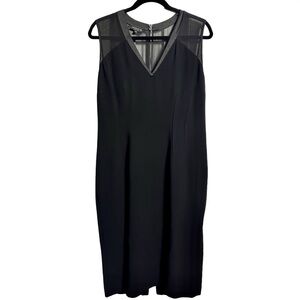 Lafayette 148 New York (8) Black Sleek V-Neck Mesh Detail Dress-Cocktail Classic